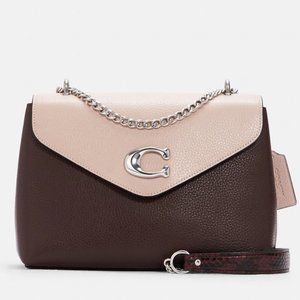 COACH Tammie Shoulder Bag In Colorblock Burgundy Pink Silver Hardware